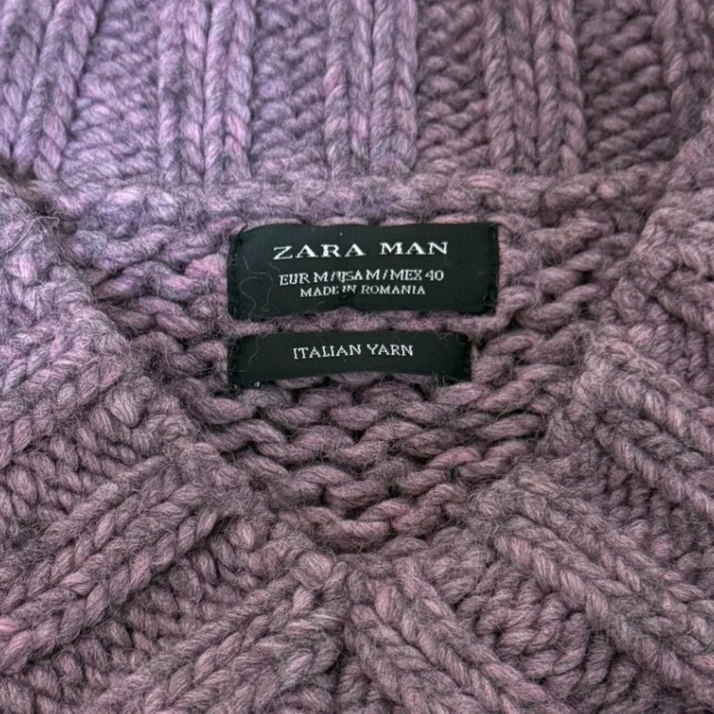 Zara Man Men Sweater Medium Purple‎ Wool Alpaca Blend Cable Knit Italian Yarn